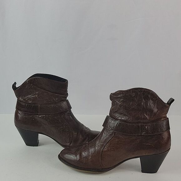 Paul Green Strappy Brown Leather Handmade Women's Ankle Boots - Picture 4 of 16